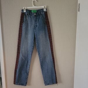 Blue Jeans with Red Plaid Accents